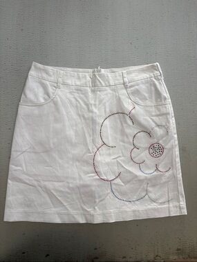 White Women's Skirt with Floral Stud Detail